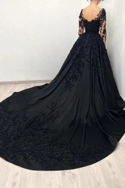 Long sleeves Sweetheart Black Princess Ball gown Evening Dress by misshow.com