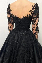 Long sleeves Sweetheart Black Princess Ball gown Evening Dress by misshow.com