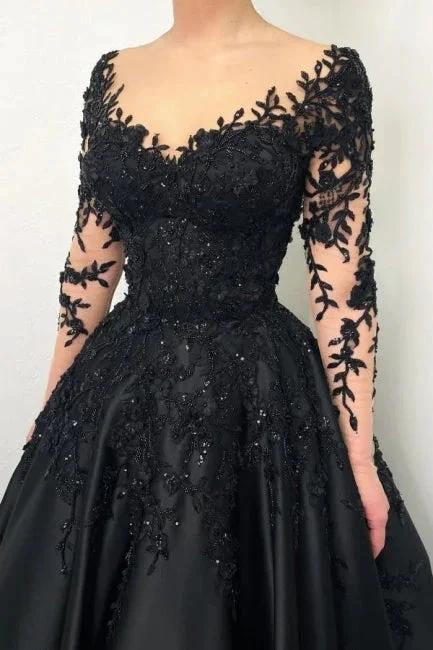 Long sleeves Sweetheart Black Princess Ball gown Evening Dress by misshow.com