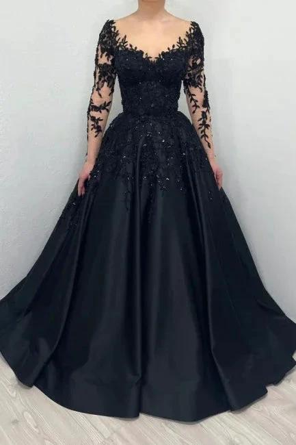 Long sleeves Sweetheart Black Princess Ball gown Evening Dress by misshow.com