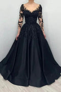 Long sleeves Sweetheart Black Princess Ball gown Evening Dress by misshow.com