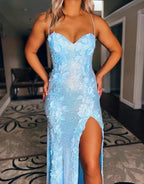 Haisley |Sheath Spaghetti Straps Sequin Prom Dress With 3D Appliques by KissProm