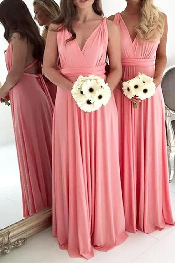 Long Chiffon Plus Size Light Coral Bridesmaid Dresses BD117 Hover Image