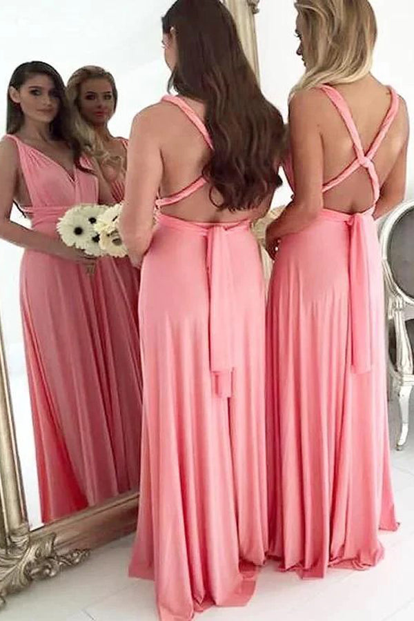 Long Chiffon Plus Size Light Coral Bridesmaid Dresses BD117 Main Image
