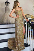 Square Neck Prom Dress With High Slit SYP149 by vivymakudress
