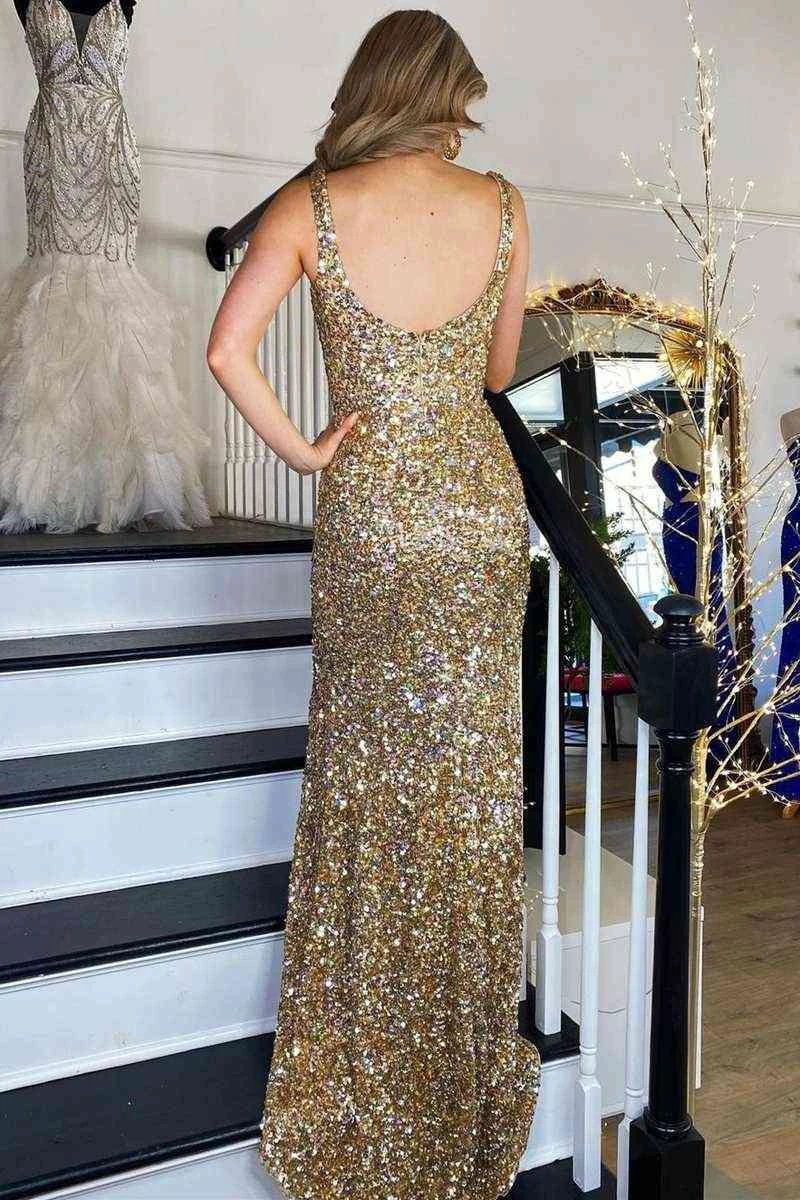 Square Neck Prom Dress With High Slit SYP149 by vivymakudress