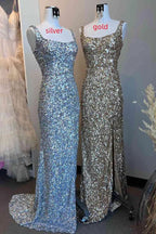 Square Neck Prom Dress With High Slit SYP149 by vivymakudress