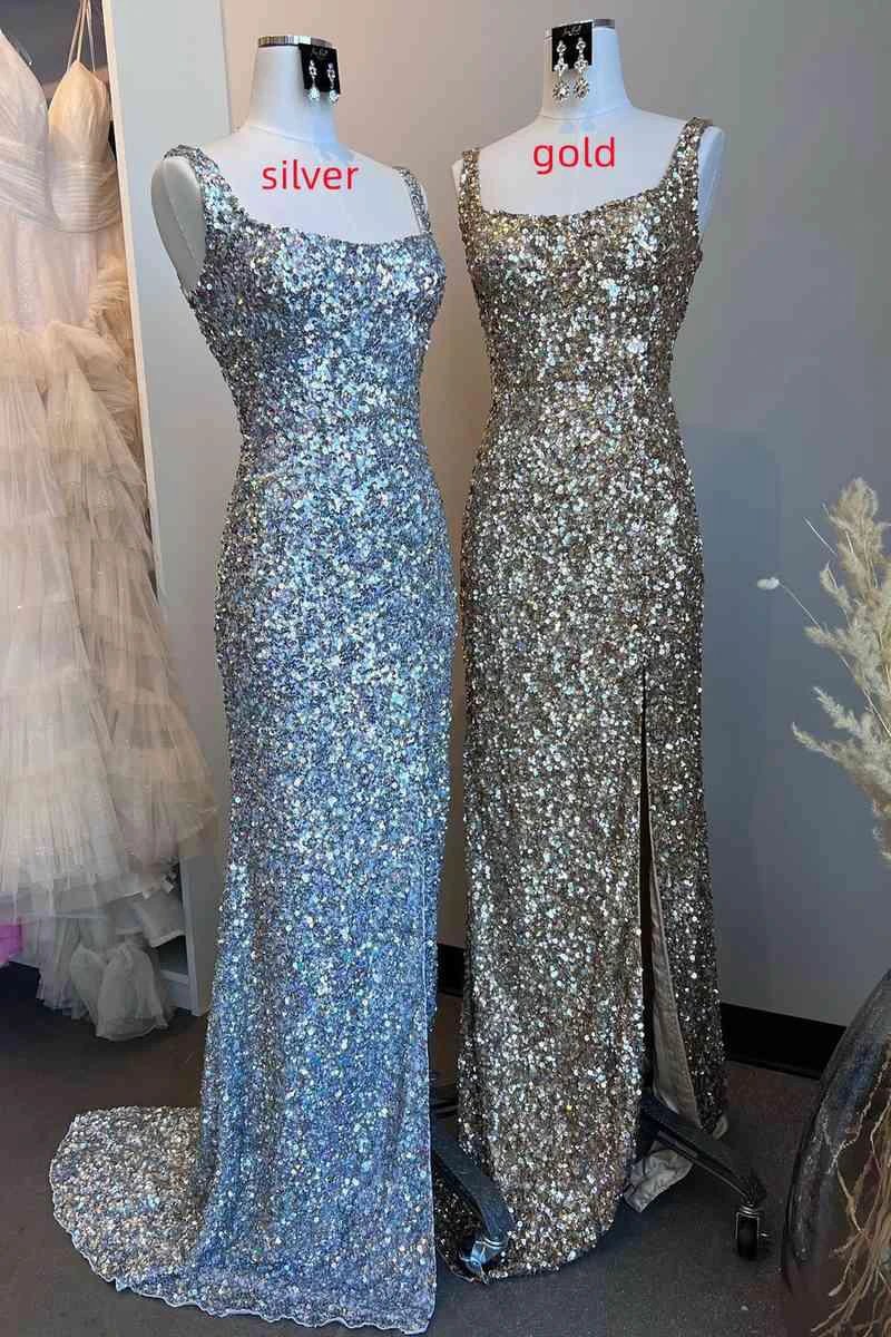 Square Neck Prom Dress With High Slit SYP149 by vivymakudress