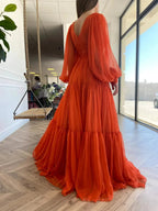 Long Prom Dress Puffy Sleeve Formal Gowns SYP25 by vivymakudress