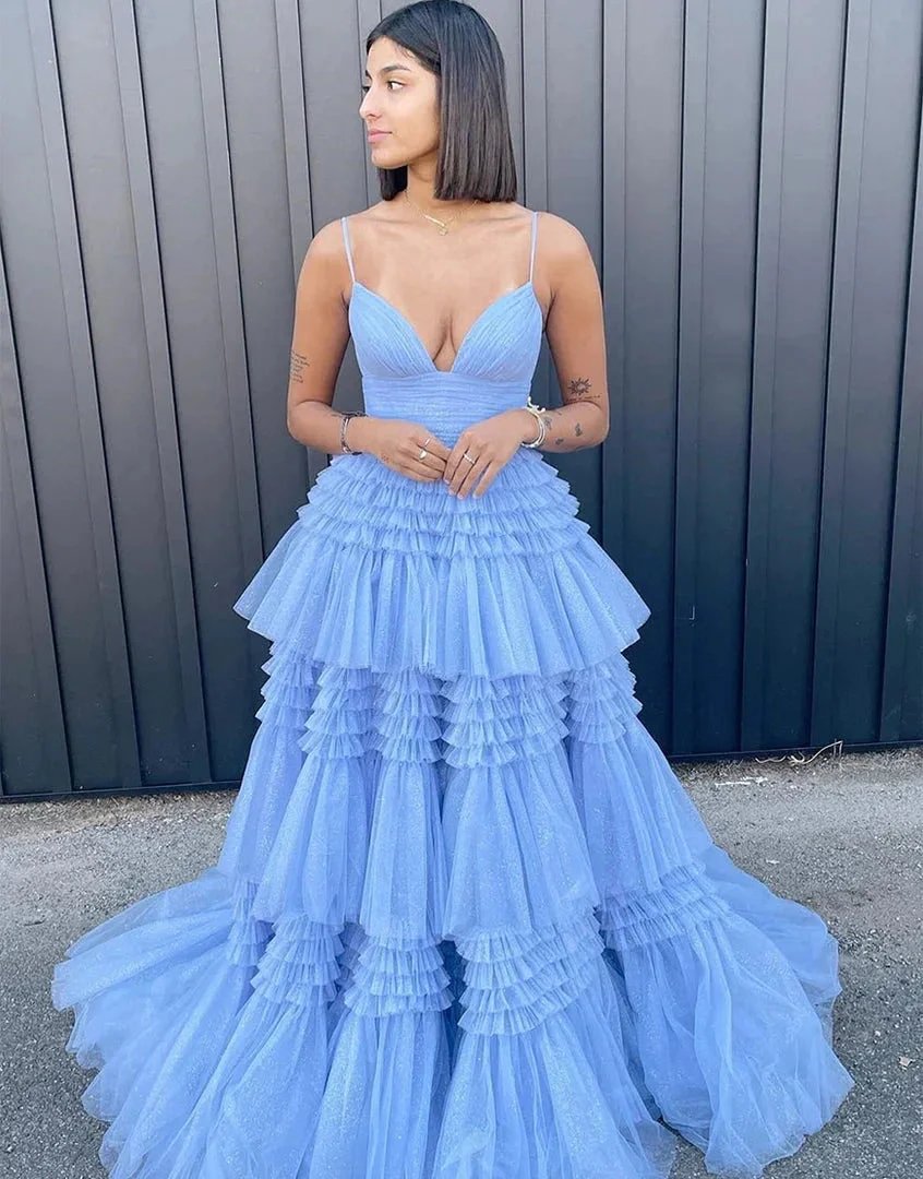 Tulle Formal Gown Layered Prom Dress with Sweep Train SYP156 by vivymakudress