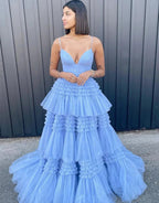 Tulle Formal Gown Layered Prom Dress with Sweep Train SYP156 by vivymakudress