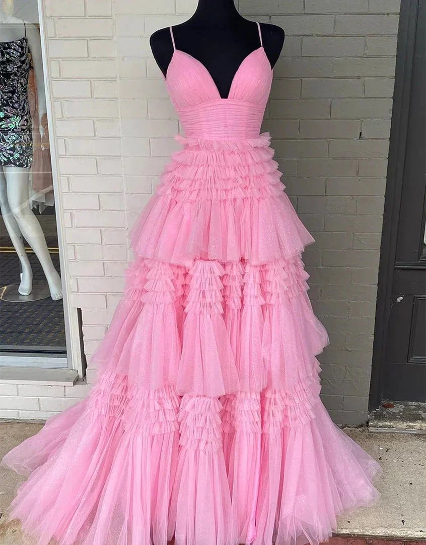 Tulle Formal Gown Layered Prom Dress with Sweep Train SYP156 by vivymakudress