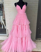 Tulle Formal Gown Layered Prom Dress with Sweep Train SYP156 by vivymakudress