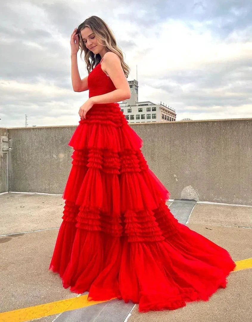 Tulle Formal Gown Layered Prom Dress with Sweep Train SYP156 by vivymakudress
