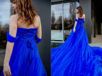 Royal blue long tulle dress with train SYP16 by vivymakudress