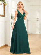 Elegant Sequrin Evening Dress 2025 Women Chiffon Long Formal Deep V-neck Green Caicktail Wedding Party Prom Dresses by Sunnderly