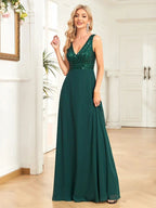 Elegant Sequrin Evening Dress 2025 Women Chiffon Long Formal Deep V-neck Green Caicktail Wedding Party Prom Dresses by Sunnderly