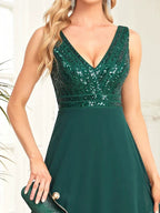 Elegant Sequrin Evening Dress 2025 Women Chiffon Long Formal Deep V-neck Green Caicktail Wedding Party Prom Dresses by Sunnderly