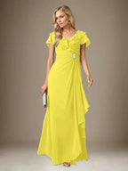 Stormy A-Line V-Neck Ruched Chiffon Dress by Dreamylily