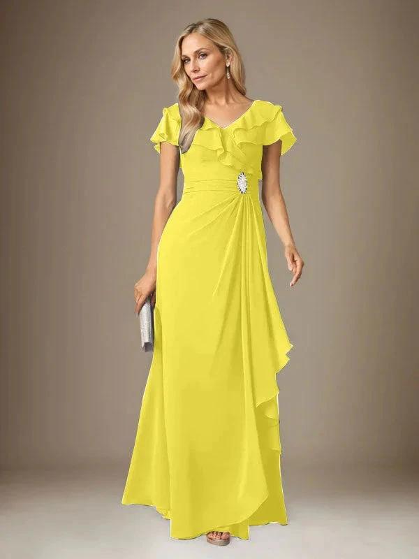 Stormy A-Line V-Neck Ruched Chiffon Dress by Dreamylily