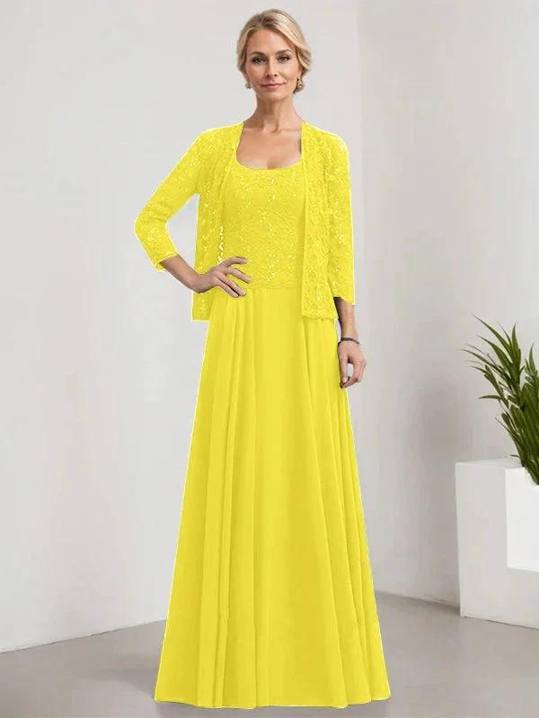 A-line Square Floor-Length Lace Chiffon Mother of the Bride Dress With Sequins by Dreamylily