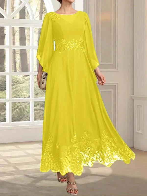 A-line Scoop Illusion Ankle-Length Lace Chiffon Mother of the Bride Dress With Sequins by Dreamylily