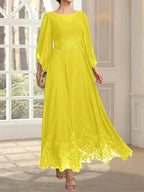 A-line Scoop Illusion Ankle-Length Lace Chiffon Mother of the Bride Dress With Sequins by Dreamylily
