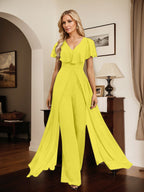 Jumpsuit/Pantsuit V-Neck Floor-Length Chiffon Evening Dress