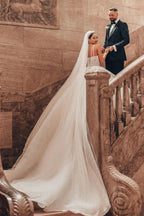 Luxurious Long A-line Lace Spaghetti Straps Wedding Dresses With Glitter by misshow.com