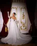 Luxurious Long Ivory V-neck Mermaid Sleeveless Sequined Beading Wedding Dress With Detachable Train by misshow.com