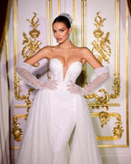 Luxurious Long Ivory V-neck Mermaid Sleeveless Sequined Beading Wedding Dress With Detachable Train by misshow.com