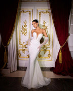 Luxurious Long Ivory V-neck Mermaid Sleeveless Sequined Beading Wedding Dress With Detachable Train by misshow.com