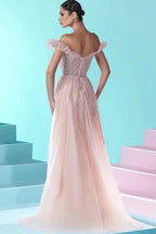 Luxurious Pink Off-the-shoulder Long Mermaid Lace Prom Dresses with Glitter by misshow.com