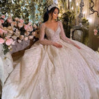 Luxury Ball Gown Illusion Long Sleeves Wedding Dresses 2023 Scoop Neck Glitter Sequined Beading Bride Gowns Vestidos De Noiva by payinti