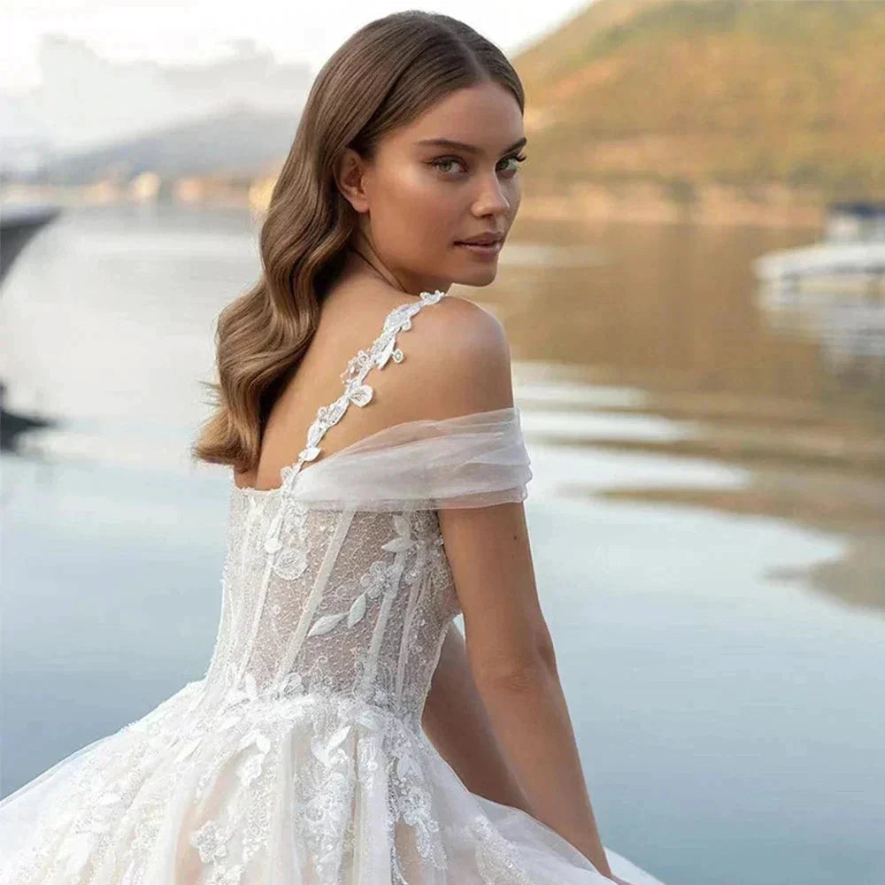 Luxury Off Shoulder Sleeveless Sexy Lace Mopping Beautiful Wedding Dresses Boho Backless Charming Simple Bridal Gowns New 2023 by payinti