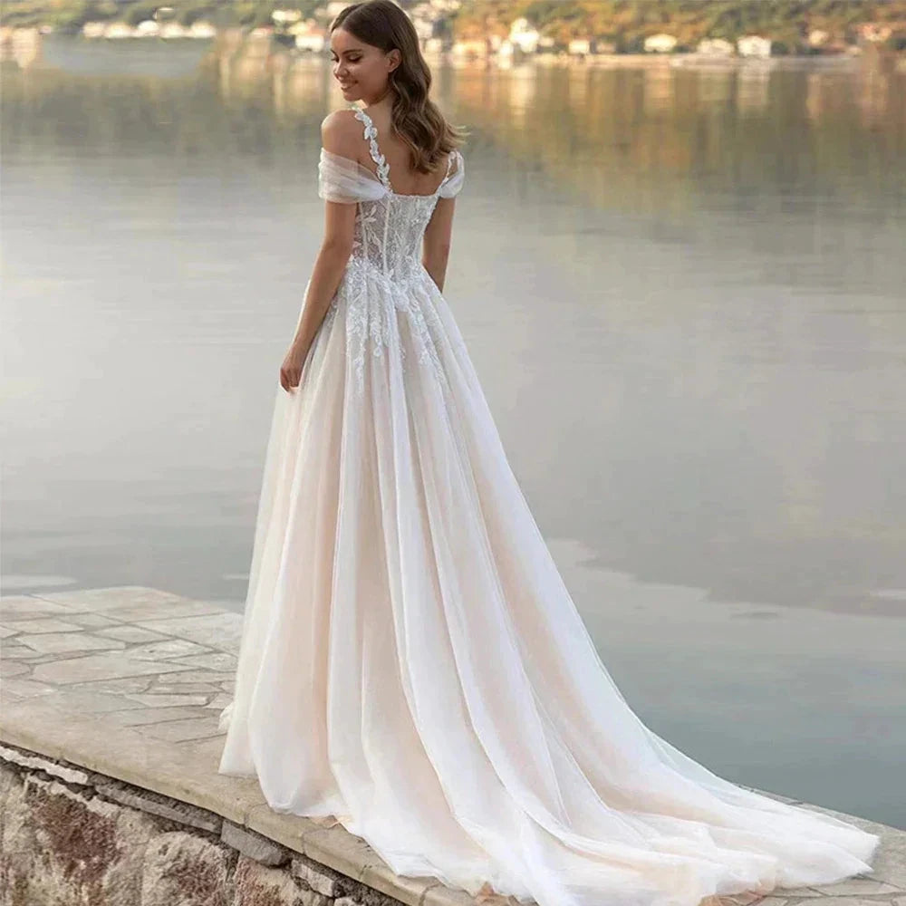Luxury Off Shoulder Sleeveless Sexy Lace Mopping Beautiful Wedding Dresses Boho Backless Charming Simple Bridal Gowns New 2023 by payinti