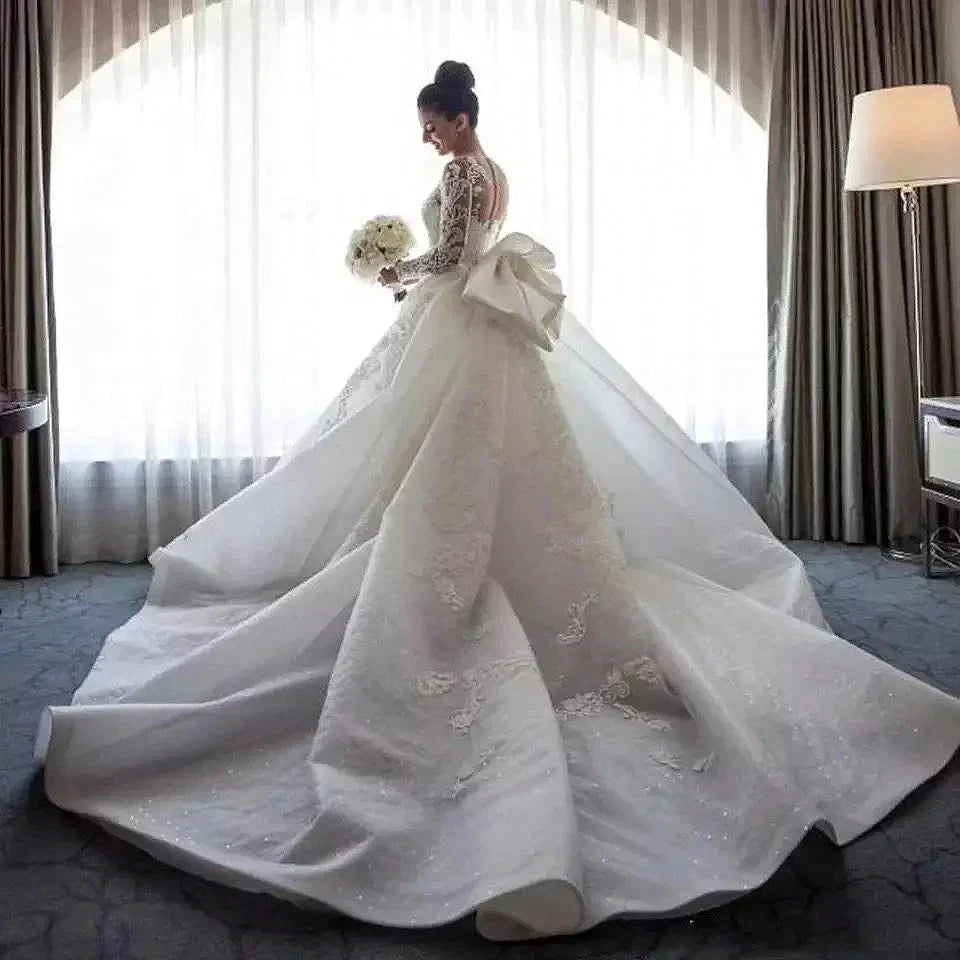 Luxury Women's Lace Wedding Dresses Detachable 2-Piece Set Gorgeous Decal Mermaid Long Sleeve Princess Formal Beach Bride Gowns by payinti