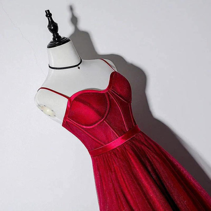 Vintage Spaghetti Straps Lace Up Burgundy Tea Length Homecoming Dresses Prom Dresses by Ombreprom