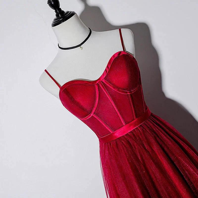 Vintage Spaghetti Straps Lace Up Burgundy Tea Length Homecoming Dresses Prom Dresses by Ombreprom