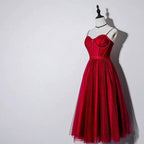 Vintage Spaghetti Straps Lace Up Burgundy Tea Length Homecoming Dresses Prom Dresses by Ombreprom