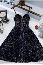 Glitter Spaghetti Straps Cute Short Prom Dresseses Tight Tea Length Homecoming Dresses by Ombreprom