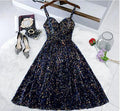 Glitter Spaghetti Straps Cute Short Prom Dresseses Tight Tea Length Homecoming Dresses by Ombreprom