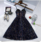 Glitter Spaghetti Straps Cute Short Prom Dresseses Tight Tea Length Homecoming Dresses by Ombreprom