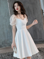 White Satin Short Prom Dress White Homecoming Dress Y2423 by simplepromdress
