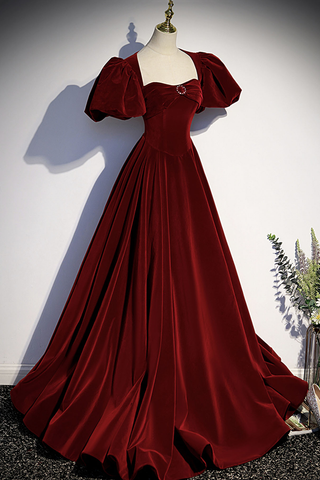 Burgunder Samt langes Ballkleid Abendkleid Y4384