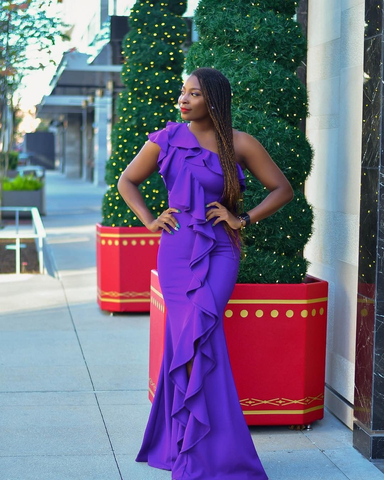 Purple One Shoulder Mermaid Prom Dress Purple Evening Dress Y5780