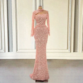 Sparkly Sequin Pink Mermaid Long Prom Dresses For Graduation Party Luxury Full Sleeves Women Formal Evening Gowns Y6864 by simplepromdress