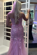 Beautiful Pink Spaghetti Straps Tulle Lace Appliques Mermaid Evening Dress Long Prom Dress Y7851 by simplepromdress