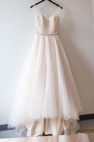 Vestido de fiesta de tul rosa ruborizado con encaje, vestido de novia con escote corazón MW111 
