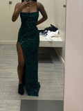 Green Sequin Long Sheath/Column Evening Dresses Y4297 by simplepromdress